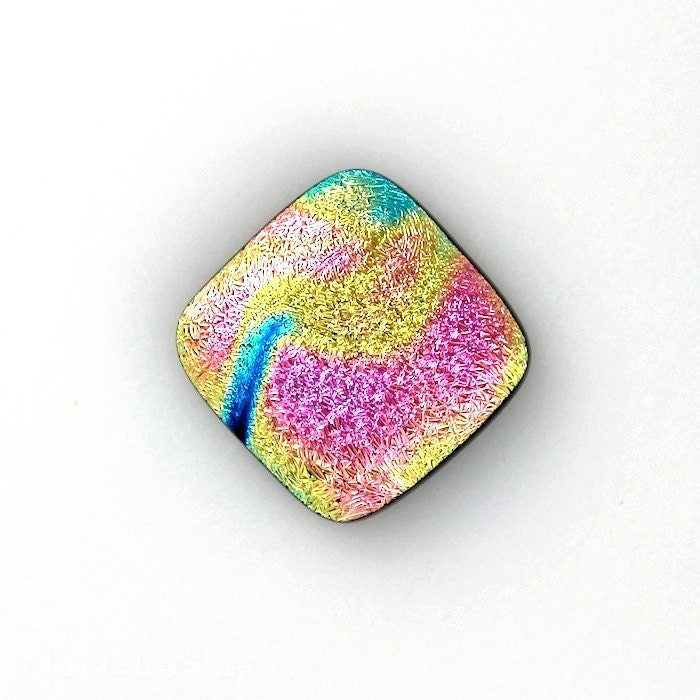Dichroic Glass Cabochon in Pink, Gold, and Blue with a Textured Surface