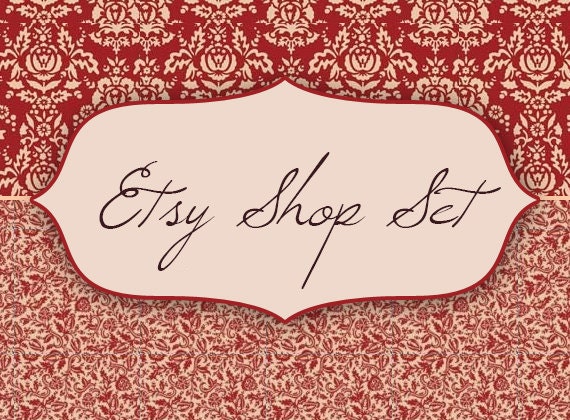 Premade 5- Piece Etsy Shop Set No. 58 Vintage Victorian Red Tapestry No.58 - pixelbar
