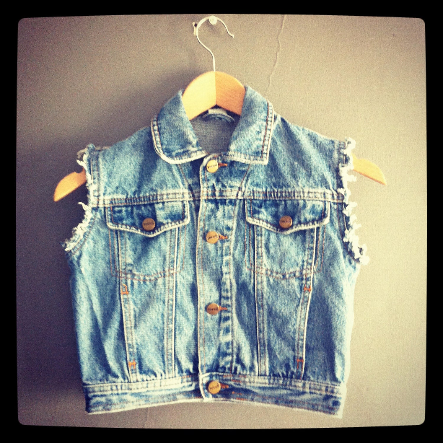 Vintage Kid's Denim Vest Sleeveless Distressed Jacket Waistcoat Age 3 Toddler