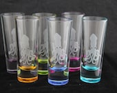 Limited Edition Tiny Kraken Squid Shot Glass Shooter Etched Multicolored Set of 6