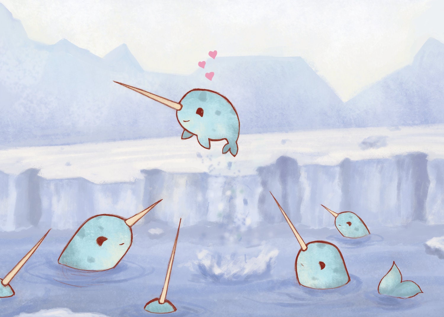 Narwhal Love- 11x8.5 Digital Print