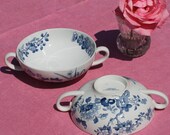 Pair of Pretty Wedgwood Etruria Blue and White Soup Bowls