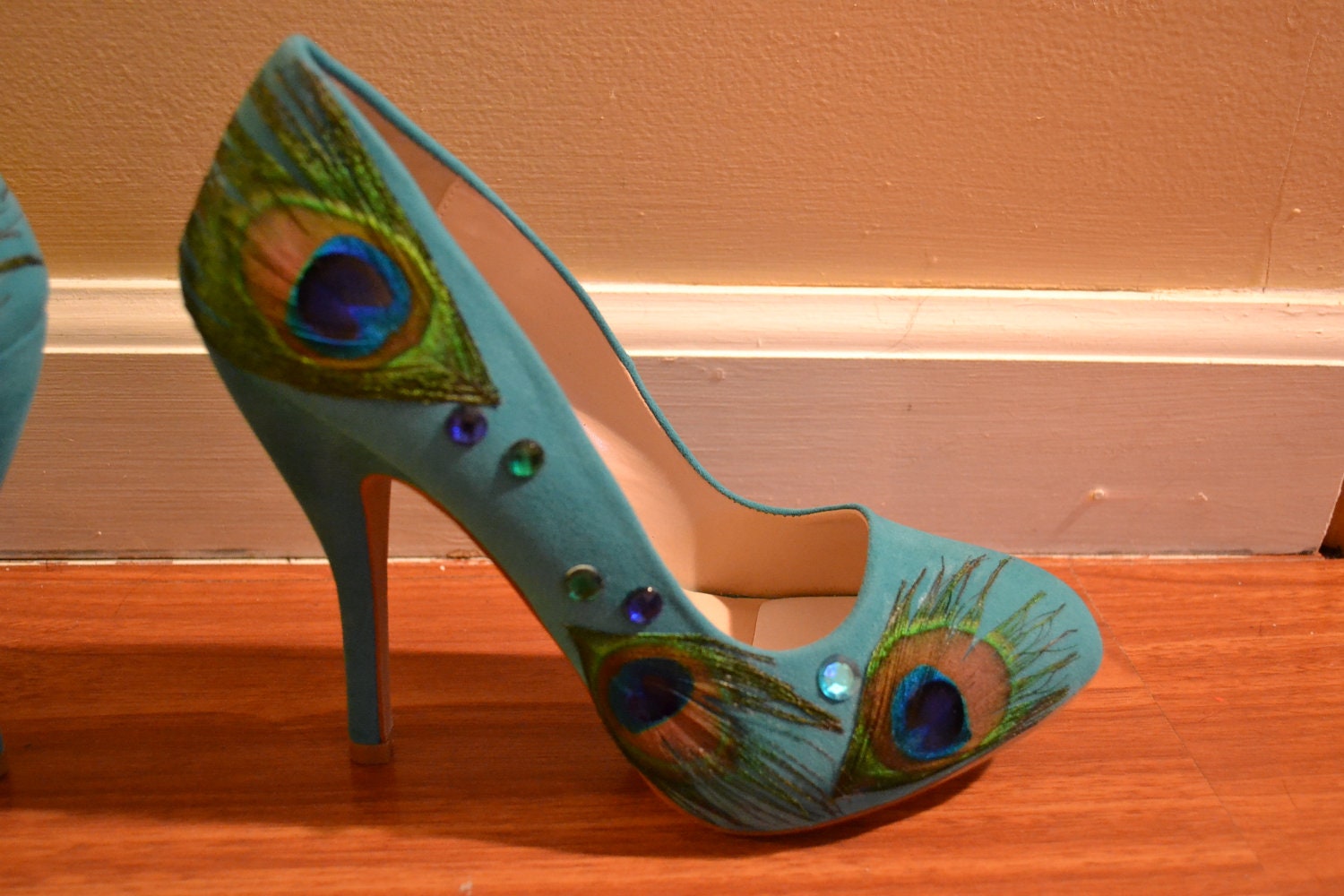 Turquoise Peacock Heels Size 6.5