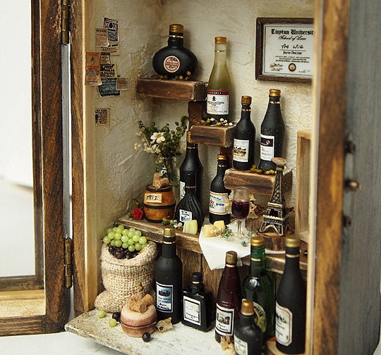 Vintage Antique wine house (No.2) wood box display set- Dollhouse Miniatures 1:12