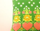 Cushion Cover Scandi Vintage Fabric Love Hearts, Green with white daisys - Limited Edition - 'fool for love'