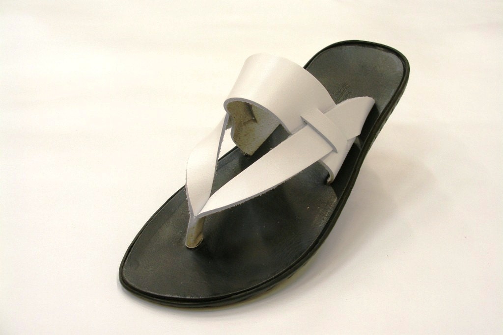 Man white leather sandals by HQSandals on Etsy