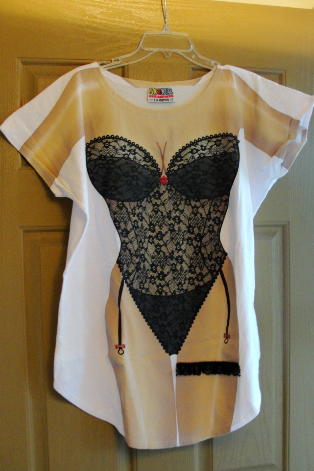 Vintage one size fits most lingerie lady Tshirt small medium large 90s 1990s  garder belt funny mens womens bathing suit cover up