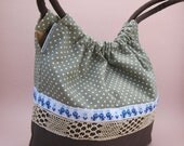 Spring Easter Bunny  Bag Purse with Mint Green Dots and Whicker Basket Lace