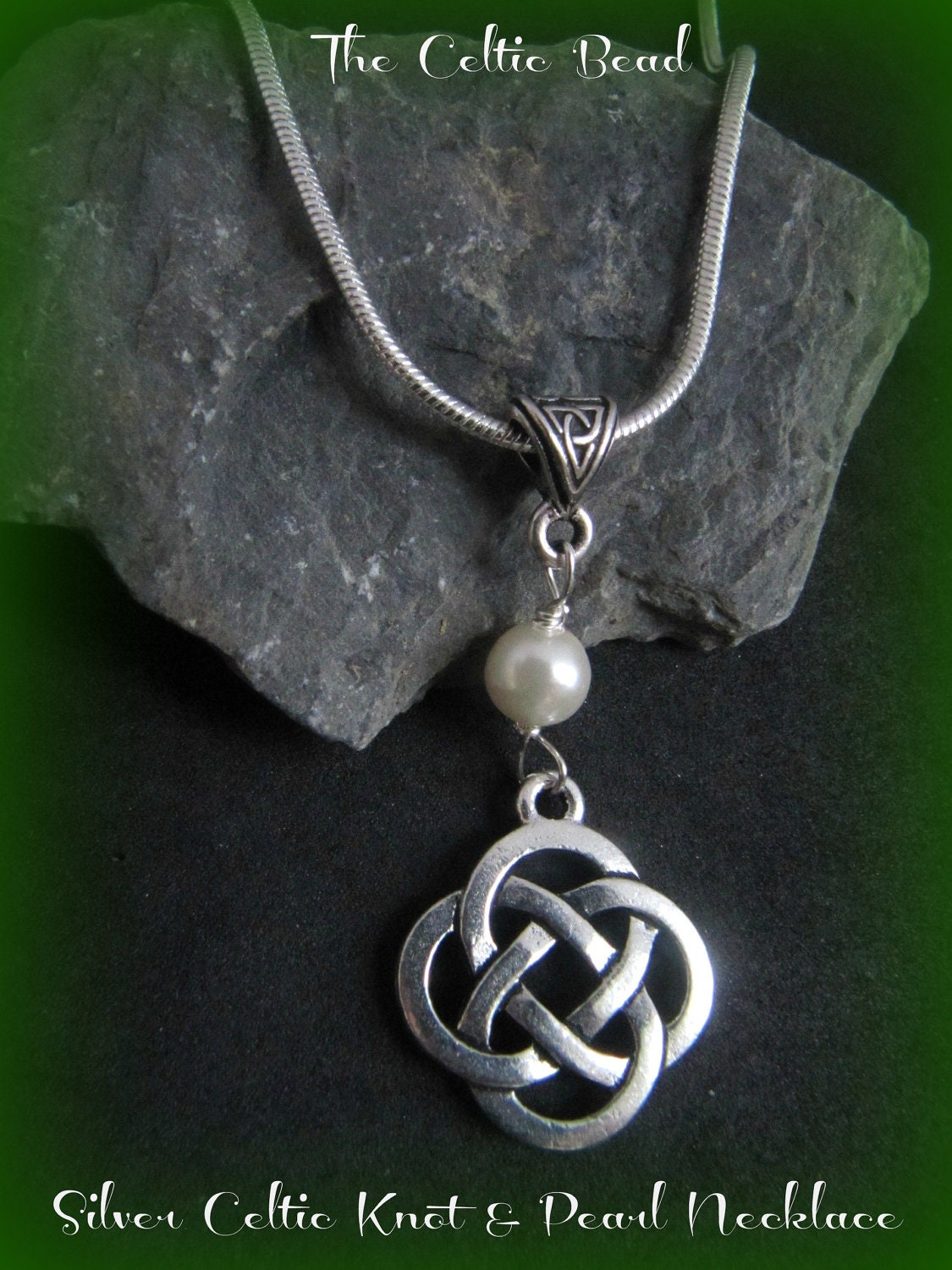Silver Celtic Knot & Swarovksi Pearl Necklace