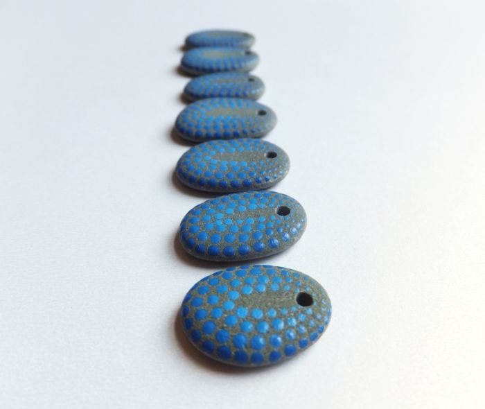 Hand Painted Pebble Beads - Blue Dots