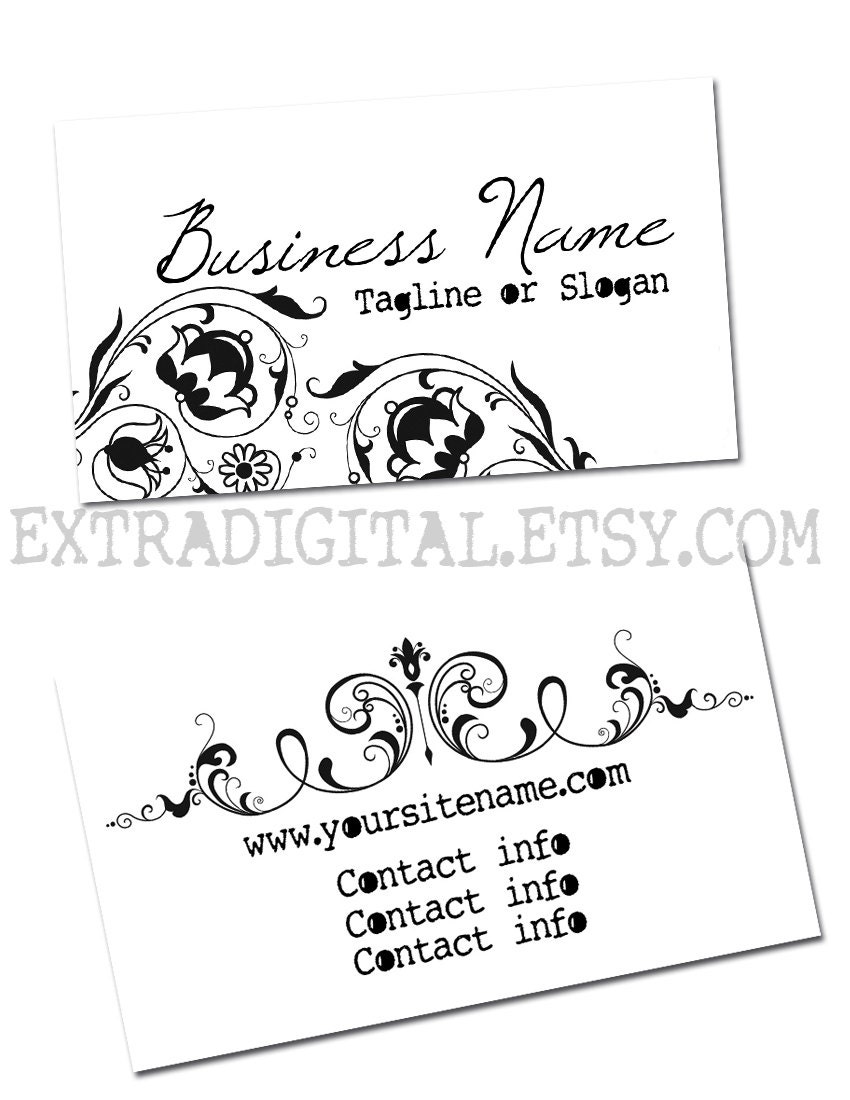 Business Card Design, floral, black and white, business cards, printable business cards, printables