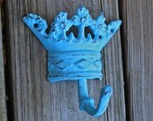 Princess Crown Wall Hook /Bright Aqua /Cast Iron Wall Hook /Distressed /Jewelry Accessory /Girls Room Decor /Princess Decor