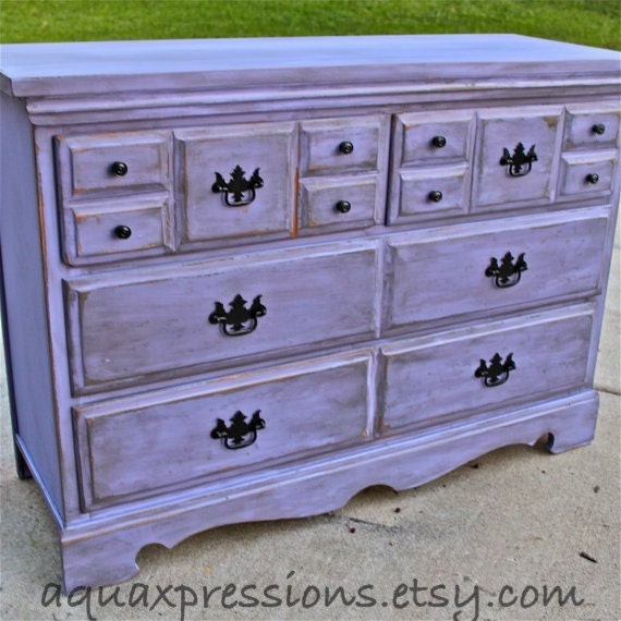 Lilac Purple Vintage Dresser/ Buffet/ Bedroom Furniture/ Distressed /Black Drawer Pulls/ TV Stand/ Storage/ Dining Room Furniture