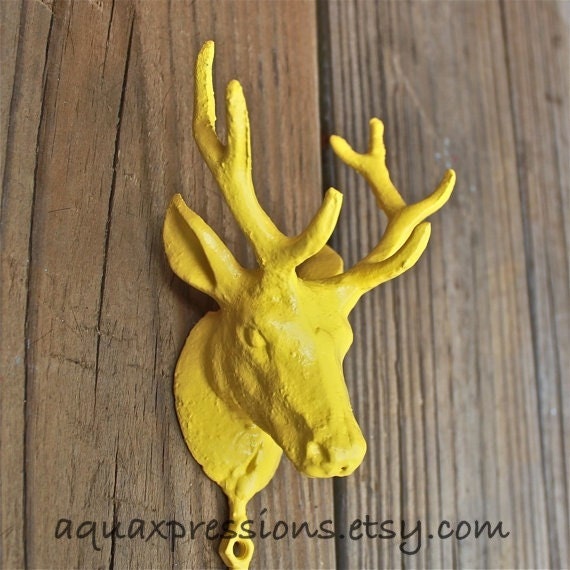 SHABBY CHIC WHITE Deer w/ Antlers Wall Hook /Lodge, Cabin Decor /Towel Holder /Metal Accessory Hanger /Boys Room /Man Cave