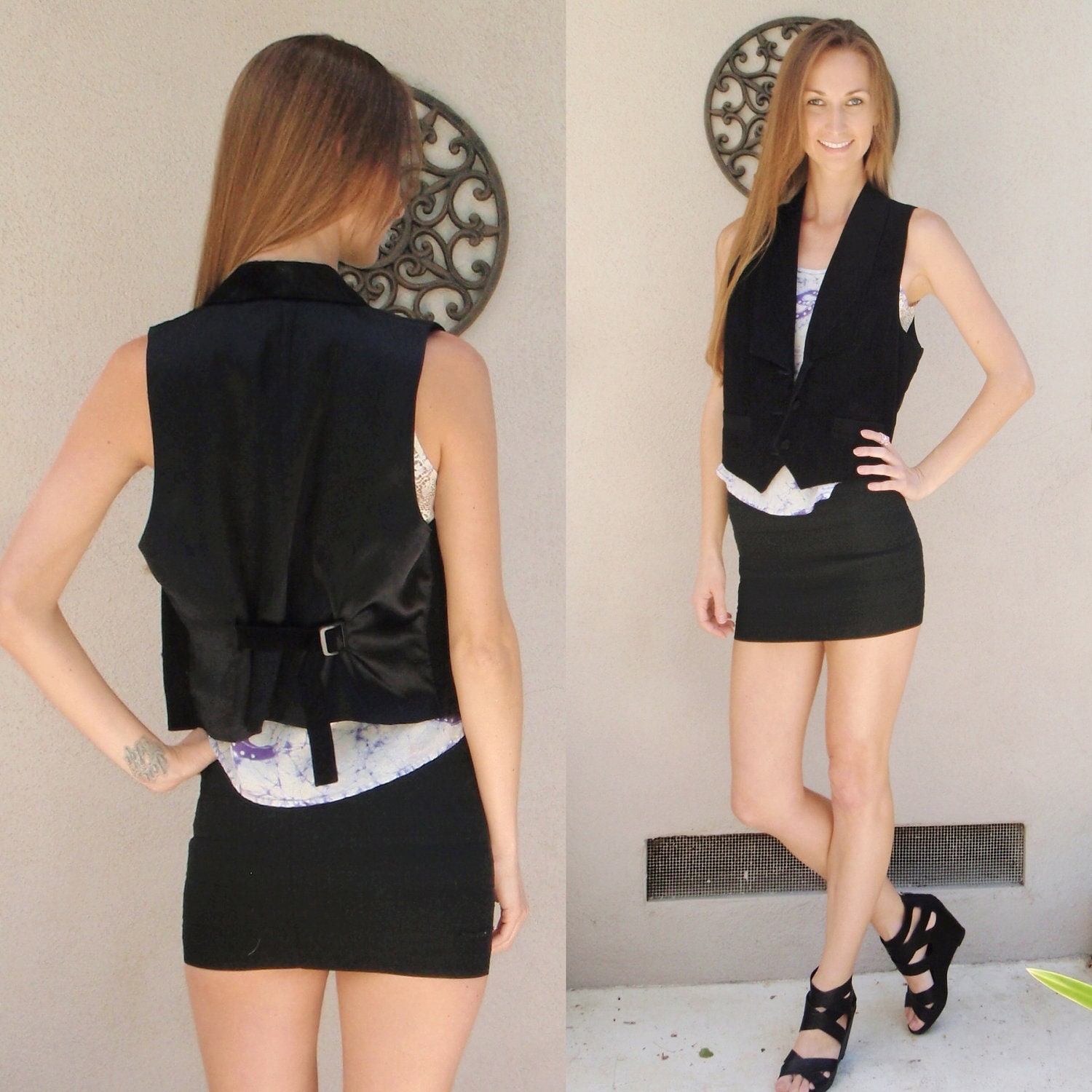 Black suede button up vintage vest