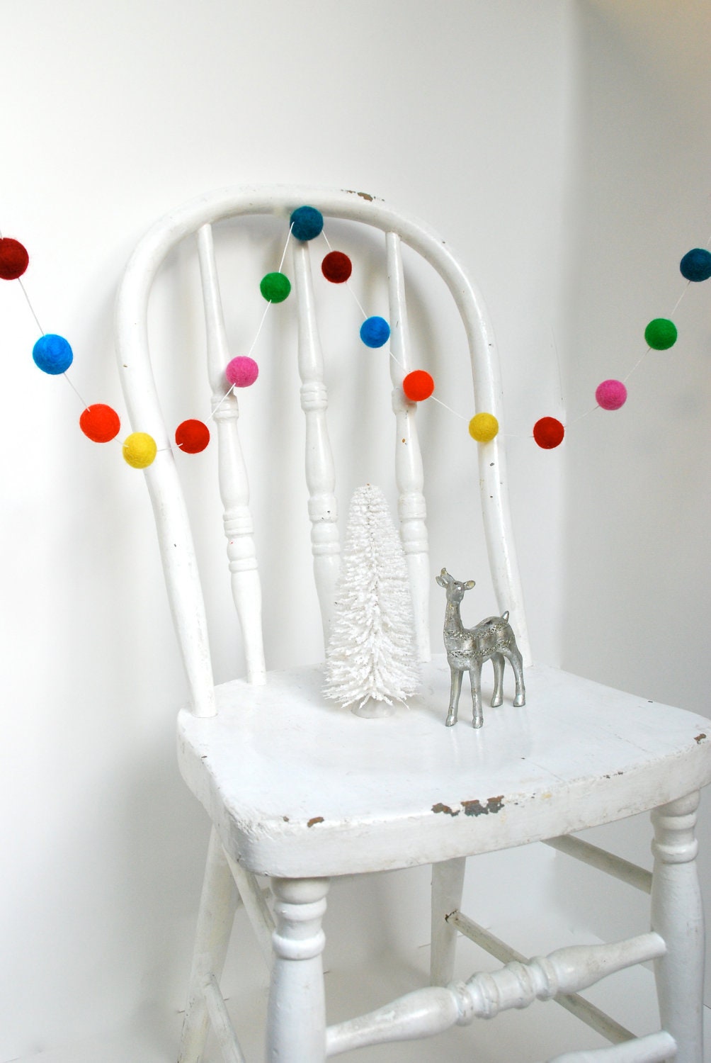 Christmas Holiday Garland / 30 Felt Balls- 6 ft long