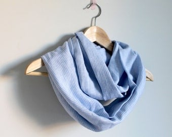 Linen infinity scarf, sky blue and white stripes, linen scarf