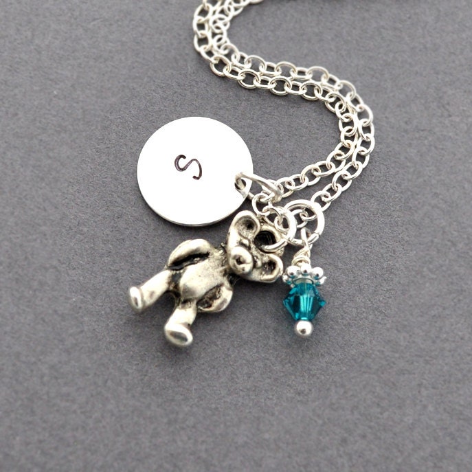 Teddy Bear Necklace Birthstone Initial Necklace By JewelMango