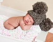 Baby Hat, 0 to 3 Month Baby Girl or Baby Boy Soft Chunky Crochet Double Pom Pom Mouse Ear Hat - Charcoal Grey - Photography Prop Hat