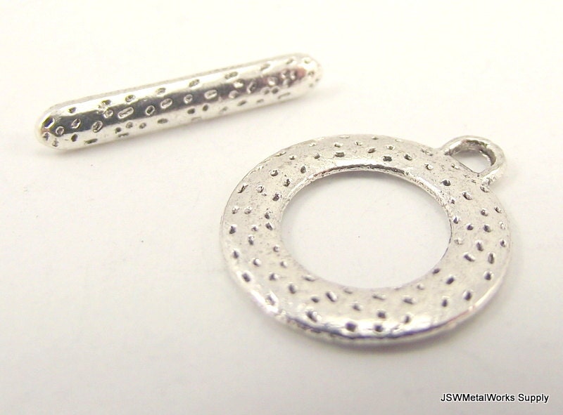7 Decorative Antiqued Silver Pewter Toggle Clasp, Dotted Toggle Clasp