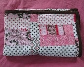 Pink and Brown Crazy Baby Strip Quilt - Floral and Polka Dot