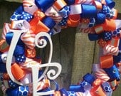 University of Florida Orange and Blue Ribbon Wreath with Wooden Letters for Tailgating/Birthday Party, or Themed Baby Shower