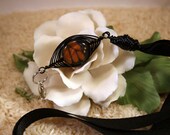 Sophistcated Lanyard with Real Butterfly Wing Jewel - wire wrapped Herringbone Pattern, soft grosgrain ribbon