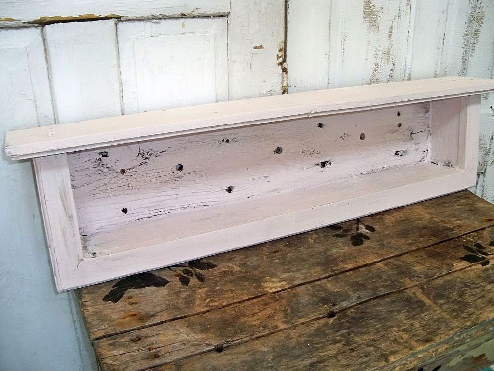 Pink wall shelf shabby chic distressed recycled barn wood cottage shadow box display anita spero
