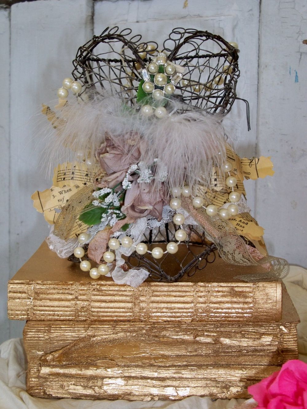 Shabby chic wire mesh decor bustier adorned with abandoned finds Anita Spero