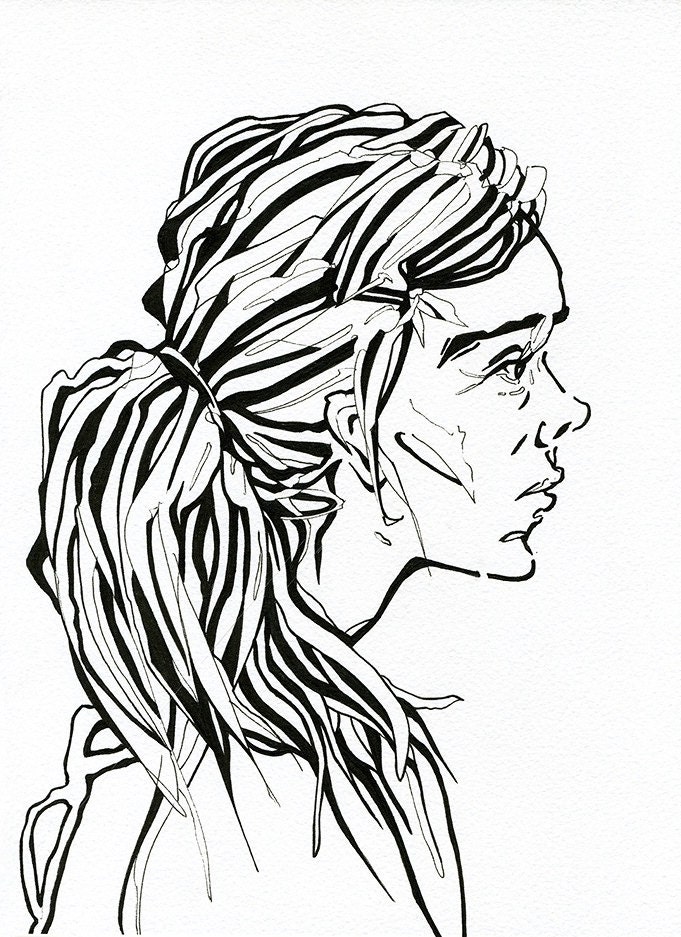 Original Artwork - Drawing Portrait - Girl in Profile by Lucita Peek
