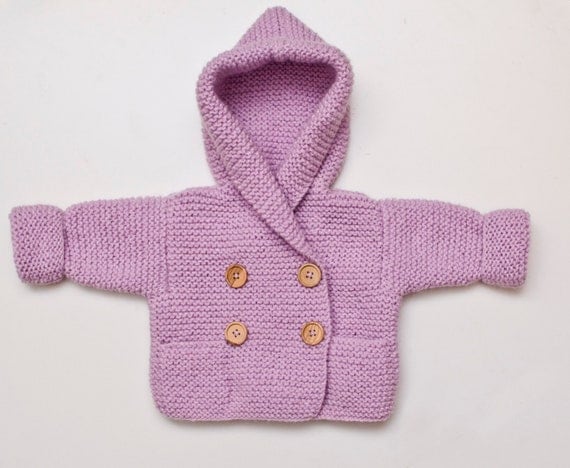 Hand Knit Hoodie Baby Jacket - 0-3 months