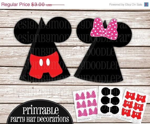SALE Adorable Girl & Boy Mouse Inspired Printable Party Hat Decorations - DIY (PDF) Includes: Ears, Bows and Shorts Il_170x135