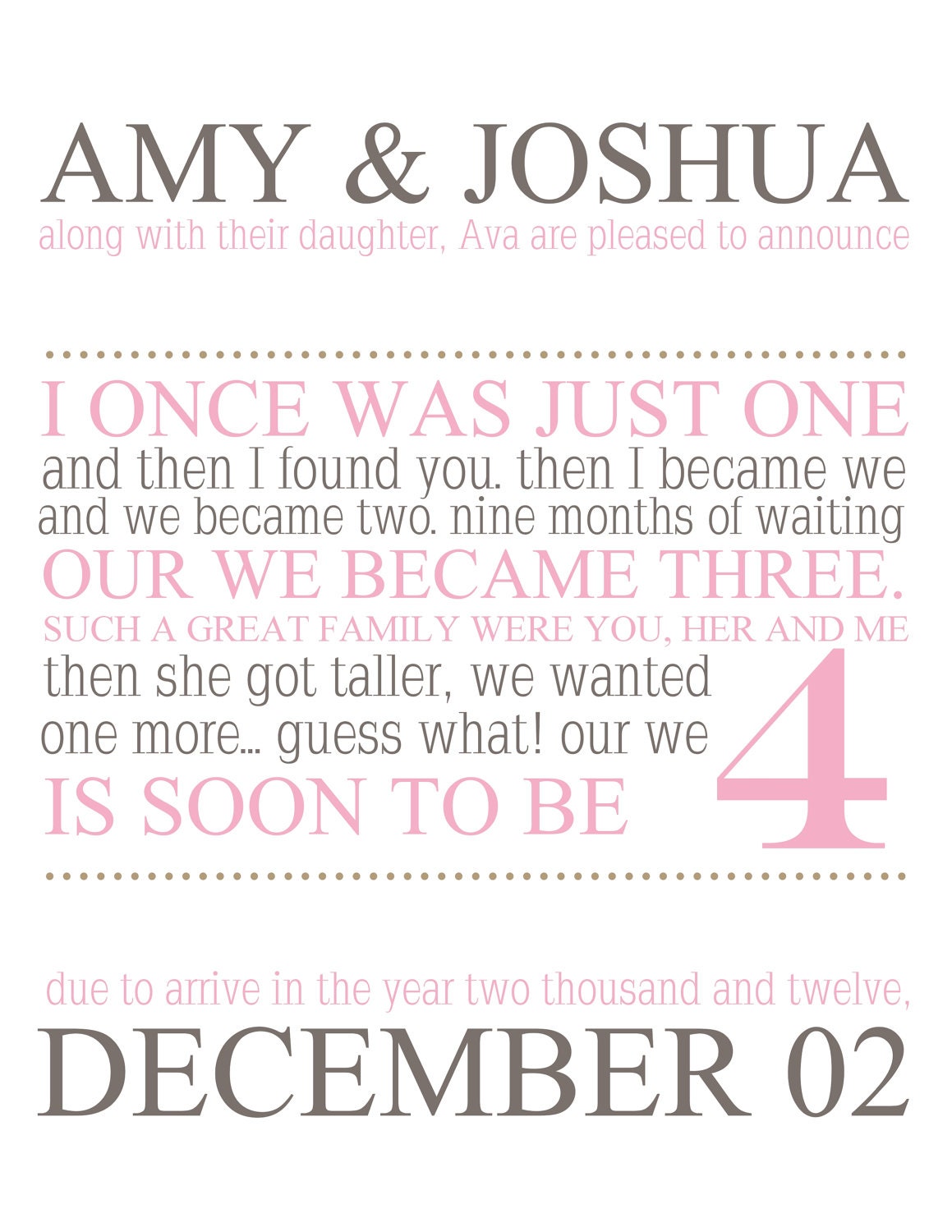 Printable Pregnancy Announcement 'I once was just one'