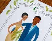 Fern and Monogram custom wedding portrait