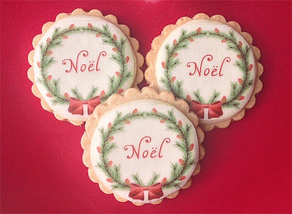 Noël Christmas Wreath Wafer Papers for Cookies - Edible Images