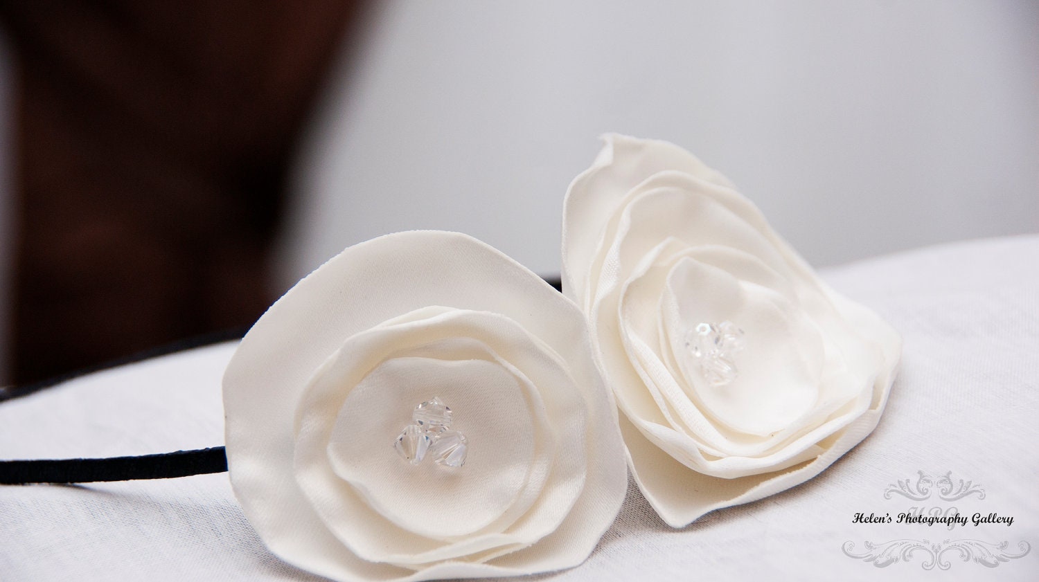 Black and White Flowered Headband for Women and Girls // Black and White Wedding Headband