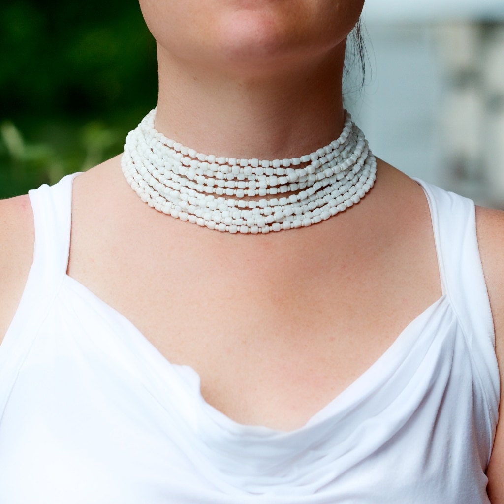Vintage Necklace Multi-Strand White Choker