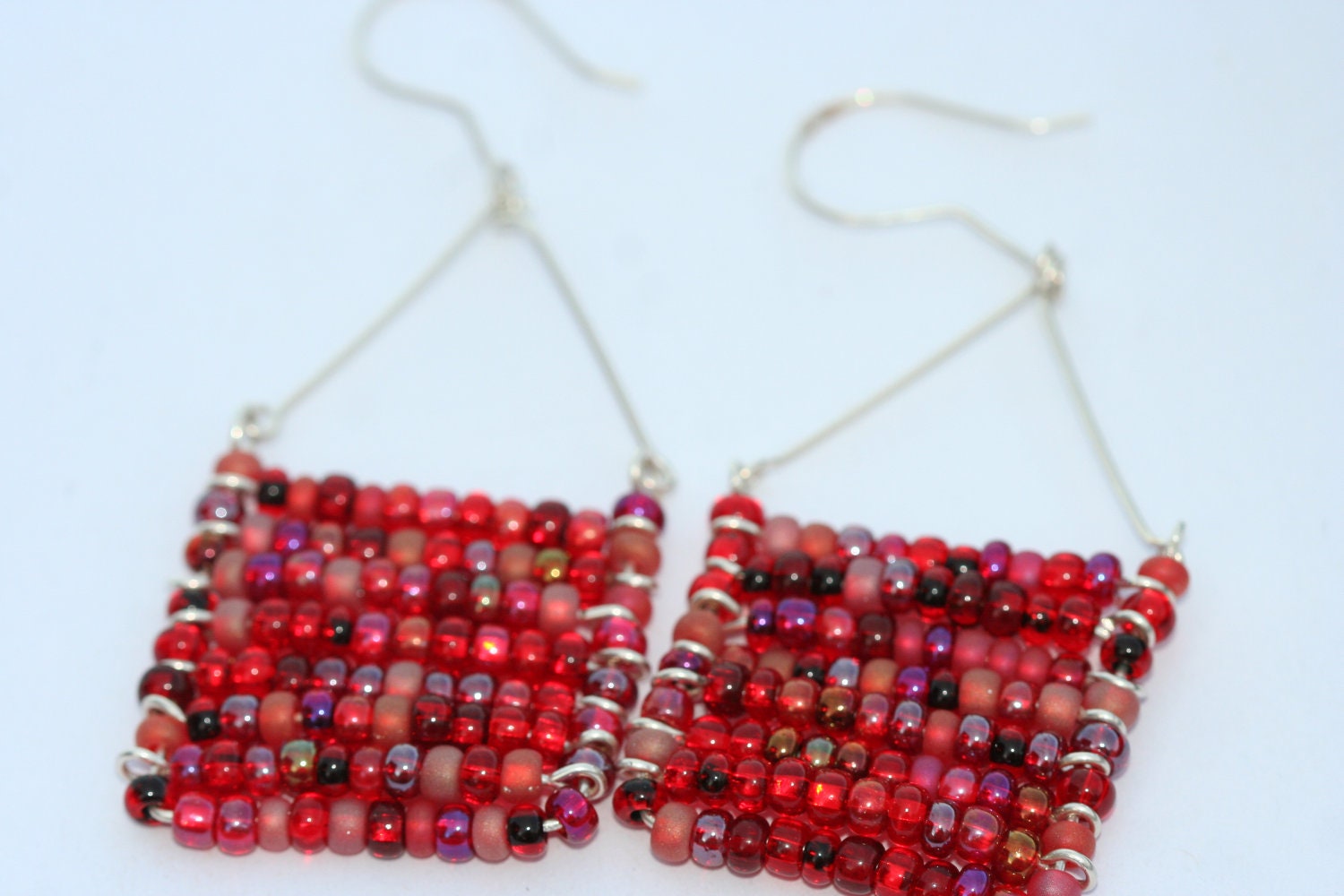 Sterling Silver and Glass Bead Rectangle Earrings - LesleyPridgen