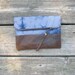 hand-dyed cotton and leather clutch, fold-over clutch, storm clouds