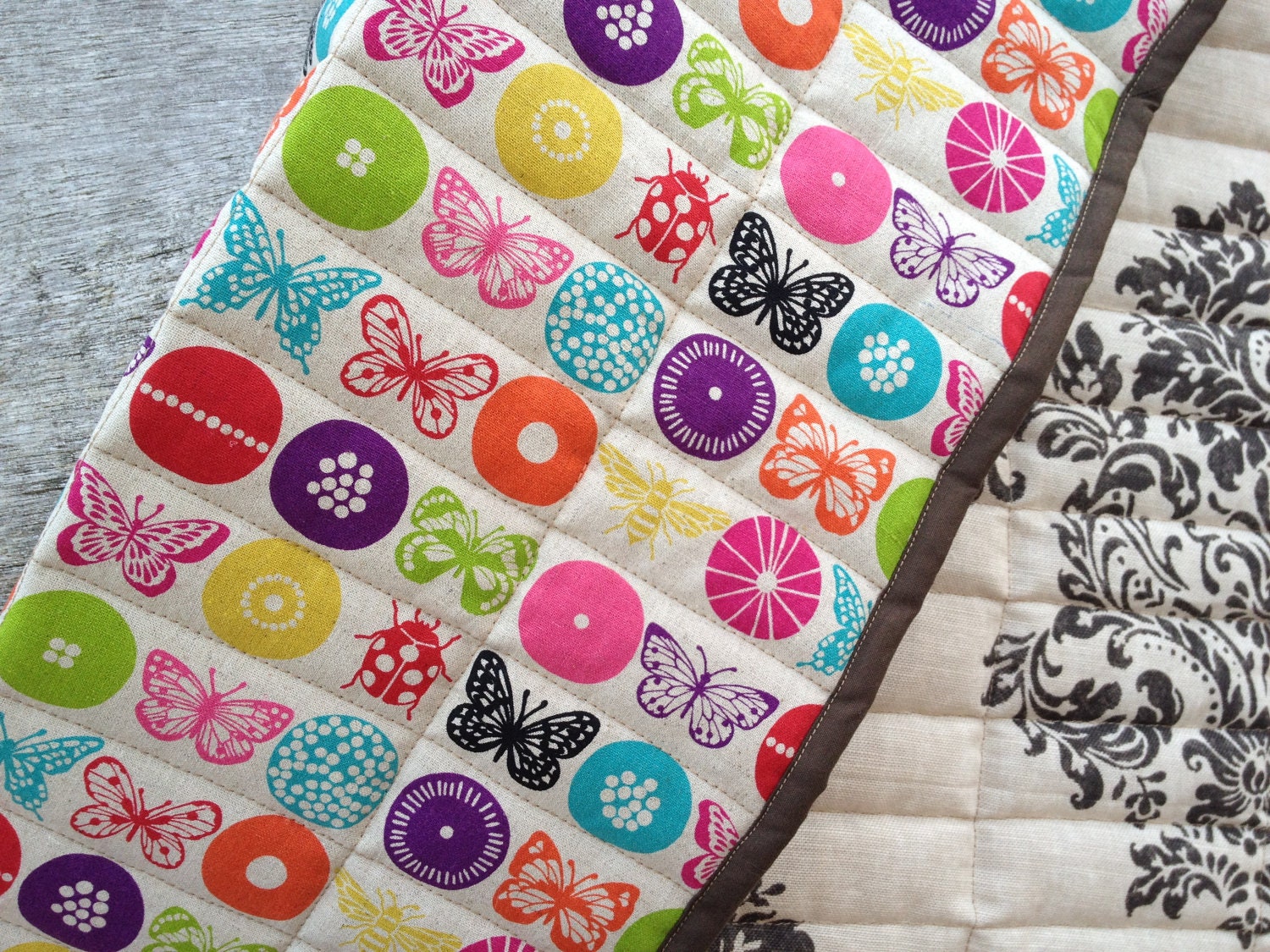 Bright and Modern linen Wholecloth baby blanket, lap quilt, sofa throw