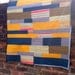 Geometric Stripe Quilt in Mustard Grey and Petrol Blue, Lap Quilt