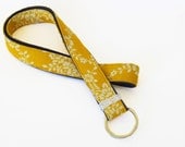 Lanyard, key chain, Keyring, belt, yellow, summer, mille fleur, flowered, large, long, fabric, handmade