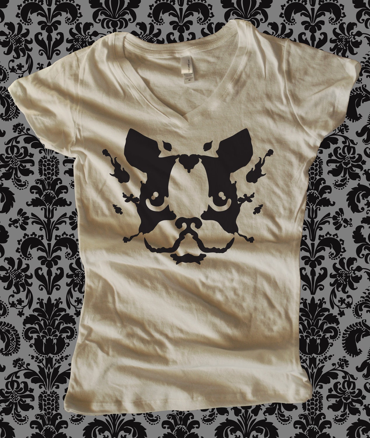 Boston Terrier Rorschach Inkblot Vneck T Shirt