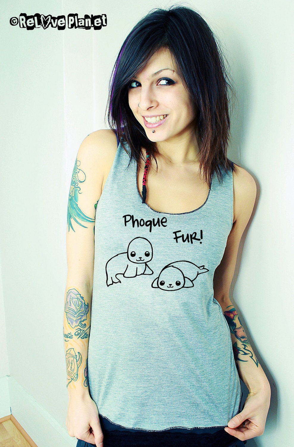 Phoque Fur - Adorable Seal Duo T-Shirt - Organic Eco Tee Shirt or Racerback Top - Animal Vegan Veg - ReLove Planet - S-L