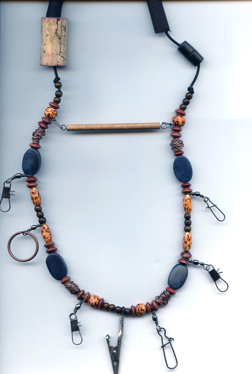 Fly Fishing Lanyard With Blue Wood and by EchoCanyonLanyards