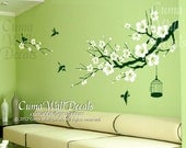 cherry blossom wall decal birds wall decals flower vinyl wall decals birdcage wall mural nursery wall decal nature- flower tree Z157 cuma