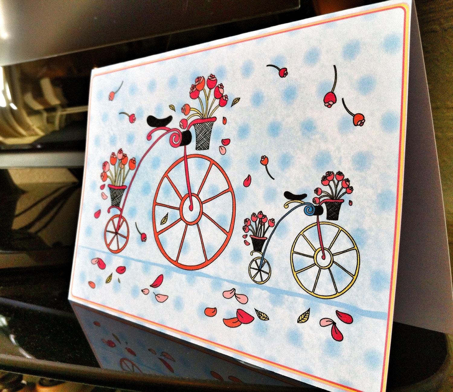 Flowers and Penny Farthings - Greeting Card