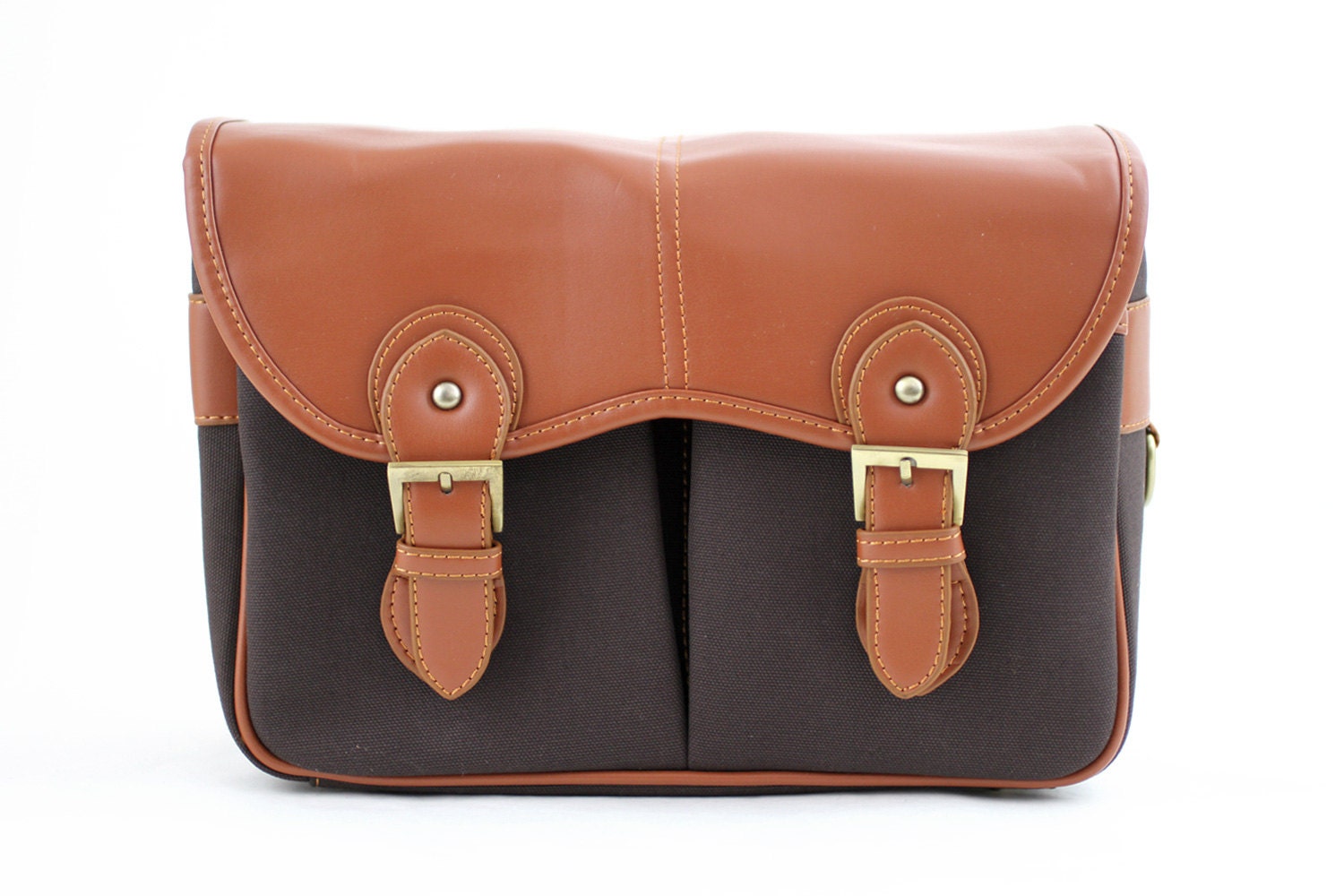 C104 Dark Brown Canvas Camera Bag w/ Shoulder Strap
