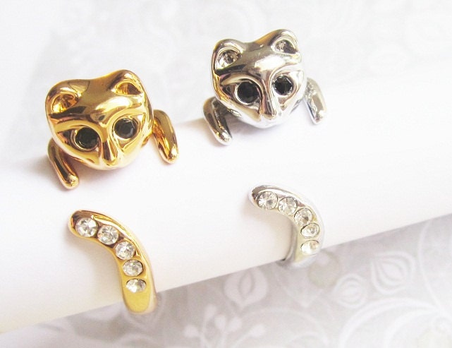 SALE -  3 Kitty Rings Buy 2 get 1 Free - Beautiful Cat Rings with black/white crystals. Cat - cat lover - cats - kitty ring - kitten