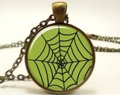 Spider Web Necklace, Spooky Gothic Halloween Pendant Jewelry (0943B1IN)
